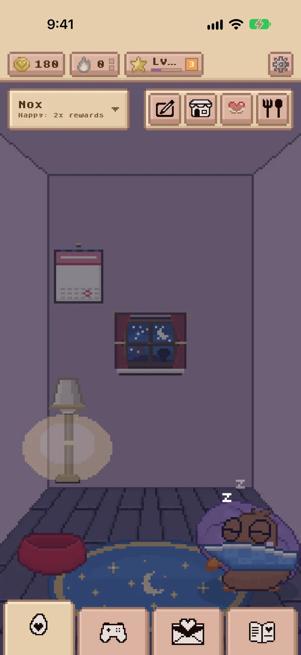The pal asleep in a moonlit room